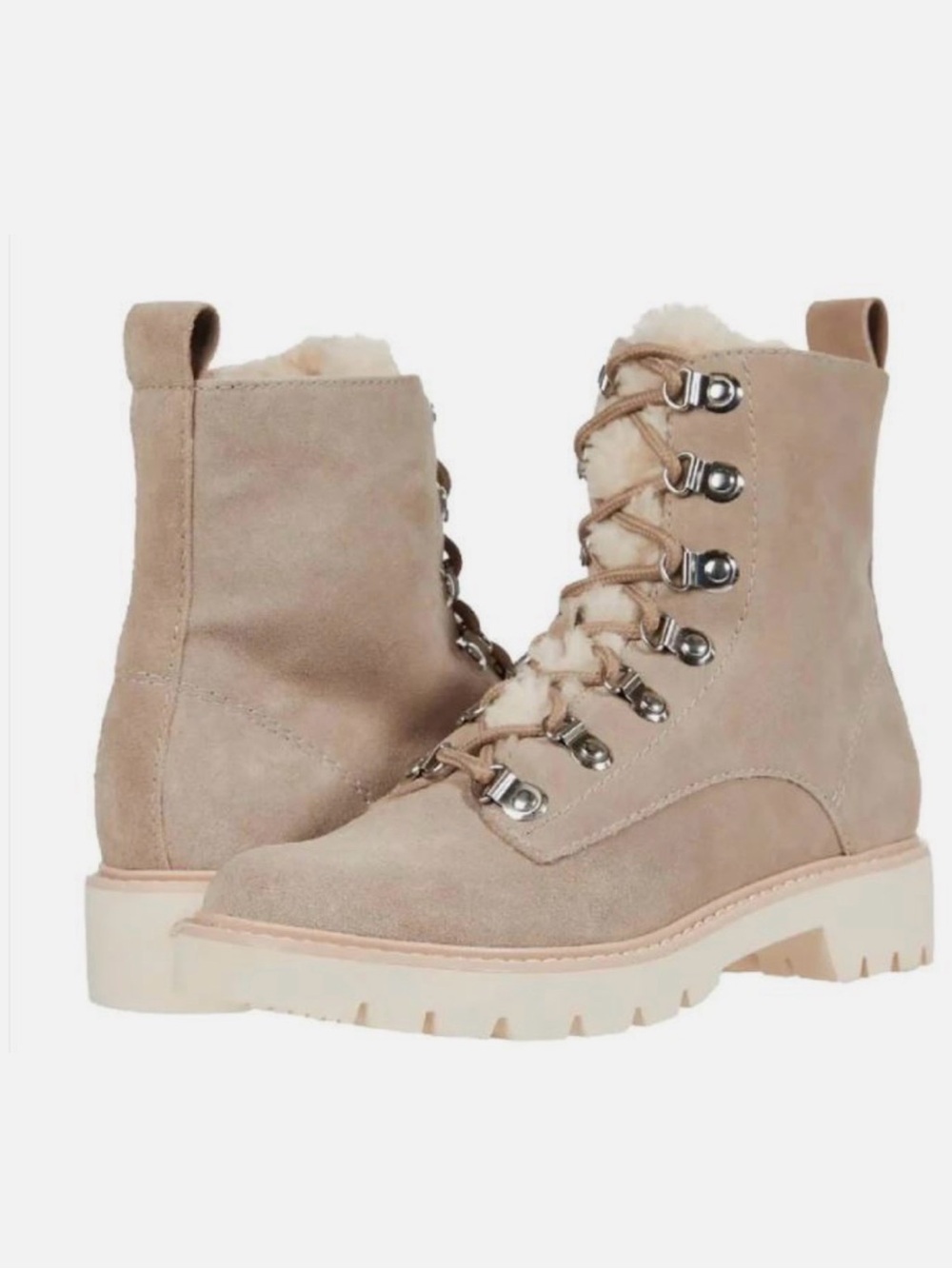 Suede Lace-Up Shearling Combat Boots in Taupe